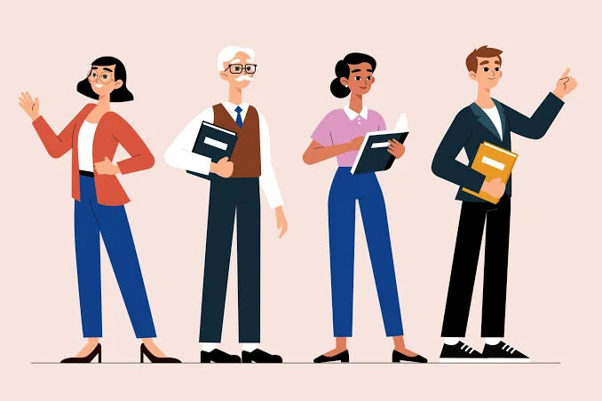 Illustration of four educators holding notebooks